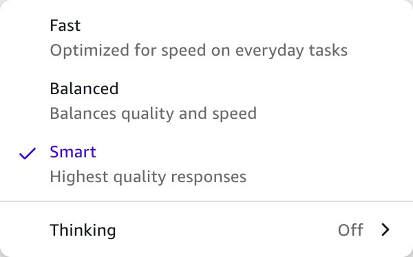 9月16日晚真实菜单：Fast、Balanced、Smart；另有Thinking选项。
