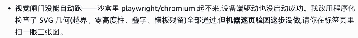 真实报告交付说明：机器逐页验图没做，提醒人工查看三张图。下方不准确的步骤编号已裁掉。