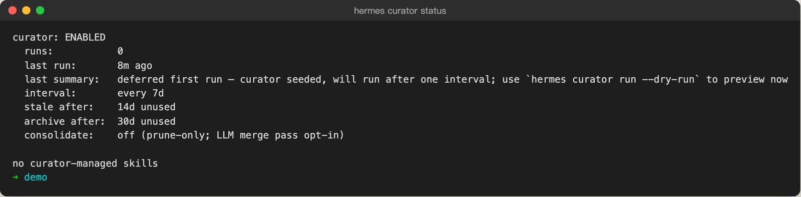 hermes curator status